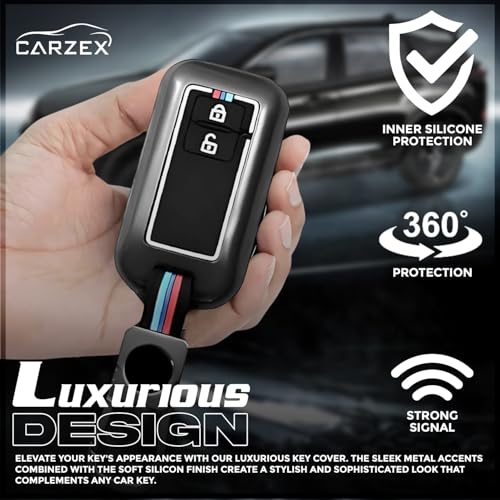 Carzex® Smart Car Key Cover Compatible with Maruti Suzuki Baleno, Grand Vitara, Brezza, Jimny, Ertiga, Fronx, Swift Dzire – 2 Button Metallic Silicone TPU Protective Shell Case (Black) - Image 5