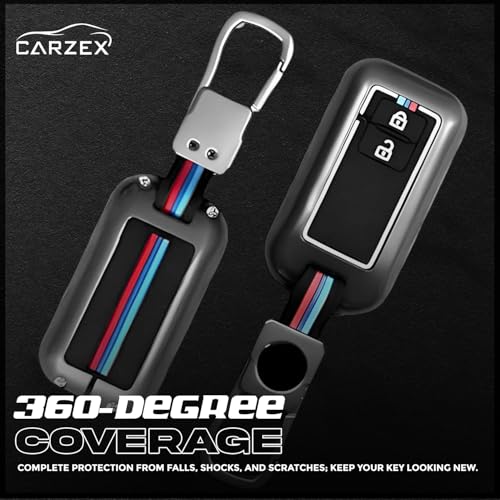 Carzex® Smart Car Key Cover Compatible with Maruti Suzuki Baleno, Grand Vitara, Brezza, Jimny, Ertiga, Fronx, Swift Dzire – 2 Button Metallic Silicone TPU Protective Shell Case (Black) - Image 3