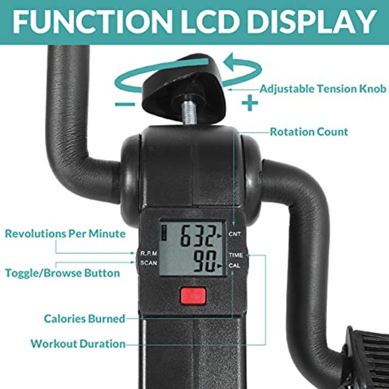 Under desk pedal exerciser for seniors: grey folding mini stationary bike with LCD display, durable ABS plastic construction, compact portable design for arm and leg workouts - Image 3