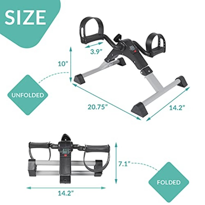 Under desk pedal exerciser for seniors: grey folding mini stationary bike with LCD display, durable ABS plastic construction, compact portable design for arm and leg workouts - Image 4