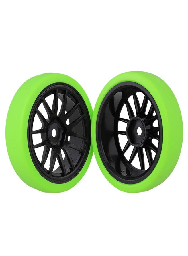 Mxfans عجلات بلاستيكية سوداء 14 شعاع لمجموعة إطارات انزلاقية خضراء لسيارة سباق RC 1:10 على الطريق مجموعة من 4 - Image 2