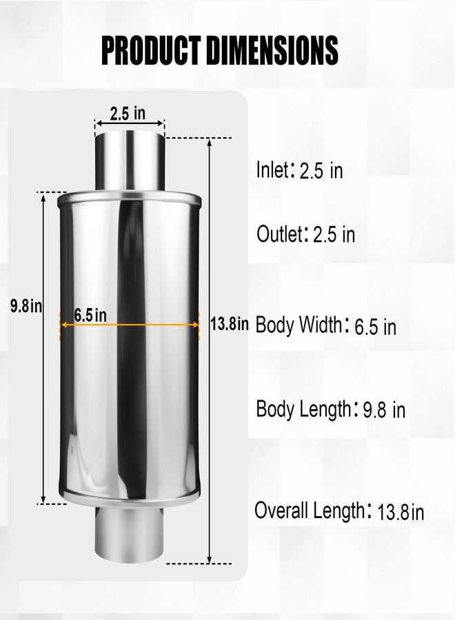 LYLCDDP 2.5'' Ultra Quiet Resonator,304 Stainless Steel，2.5'' Inlet & Outlet 13.8" Overall Length Universal Oval Performance Muffler Resonator - Image 2