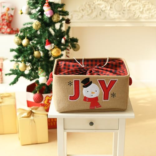 INough Christmas Basket Large Christmas Baskets for Gift Empty with Handles Christmas Gift Baskets Collapsible Gift Basket Empty Christmas Decor for Kidsroom Nursery Play Room Medium Joy - Image 3
