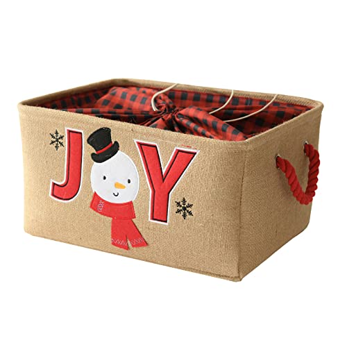 INough Christmas Basket Large Christmas Baskets for Gift Empty with Handles Christmas Gift Baskets Collapsible Gift Basket Empty Christmas Decor for Kidsroom Nursery Play Room Medium Joy - Image 1