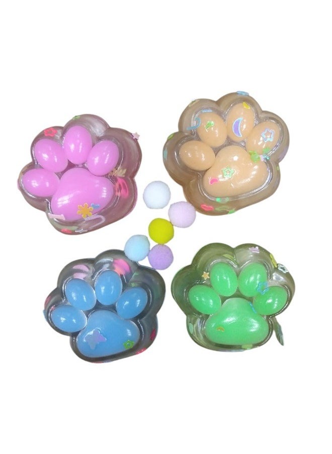 Squeeze 4 Pcs Cat Paw Fidget Toys, Squeeze-Me , Squishy Toys, Cute Squishies Stress Relief Cat Paw Fun Toys 