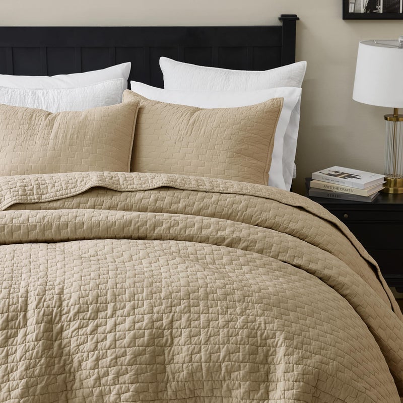 palassio Dark Beige 100% Cotton Quilt Queen Size Bedding Sets with 2 Pillow Shams, Textured Lightweight Soft Bedspread Shabby Chic Coverlet, Quilted Comforter Bed Cover for All Season, 3 Pieces - Image 4