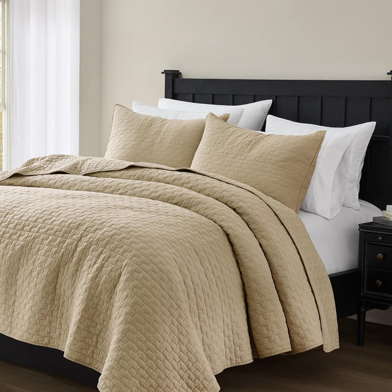 palassio Dark Beige 100% Cotton Quilt Queen Size Bedding Sets with 2 Pillow Shams, Textured Lightweight Soft Bedspread Shabby Chic Coverlet, Quilted Comforter Bed Cover for All Season, 3 Pieces - Image 5