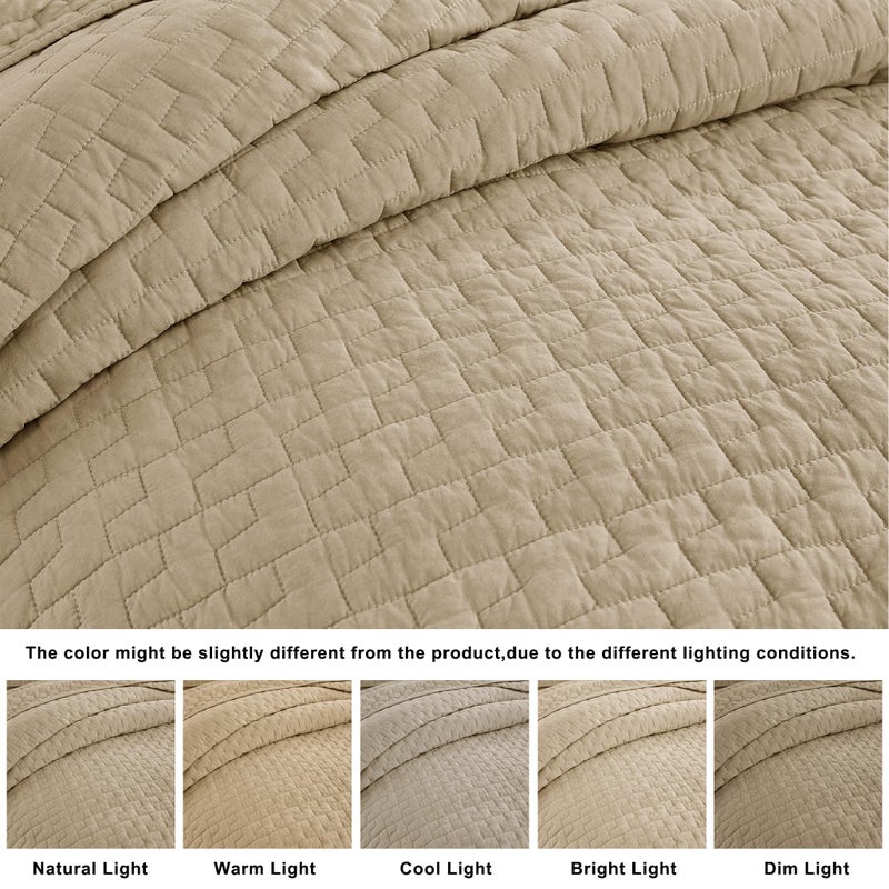 palassio Dark Beige 100% Cotton Quilt Queen Size Bedding Sets with 2 Pillow Shams, Textured Lightweight Soft Bedspread Shabby Chic Coverlet, Quilted Comforter Bed Cover for All Season, 3 Pieces - Image 2