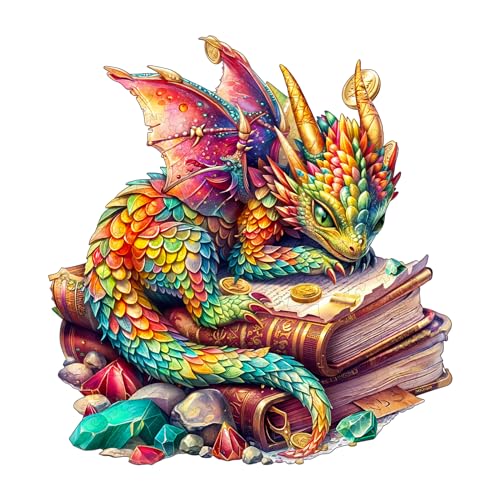 Jigfoxy Wooden Puzzles for Adults Jeweled Dragon Wood Puzzle for Adults Unique AnimalShaped Wooden Jigsaw Puzzle Christmas Thanksgiving Gifts for Family and Friends S85 8in100pcs - Image 1