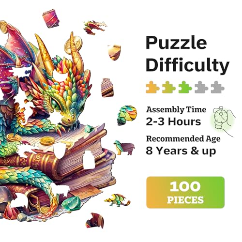 Jigfoxy Wooden Puzzles for Adults Jeweled Dragon Wood Puzzle for Adults Unique AnimalShaped Wooden Jigsaw Puzzle Christmas Thanksgiving Gifts for Family and Friends S85 8in100pcs - Image 5