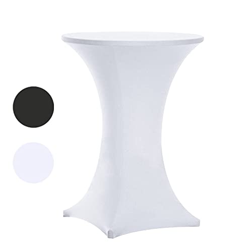 Tina's 24x30 Inch Highboy Spandex Cocktail Table Covers White, Fitted Stretch Cocktail Tablecloth for Round Tables (24X30 White) - Image 1