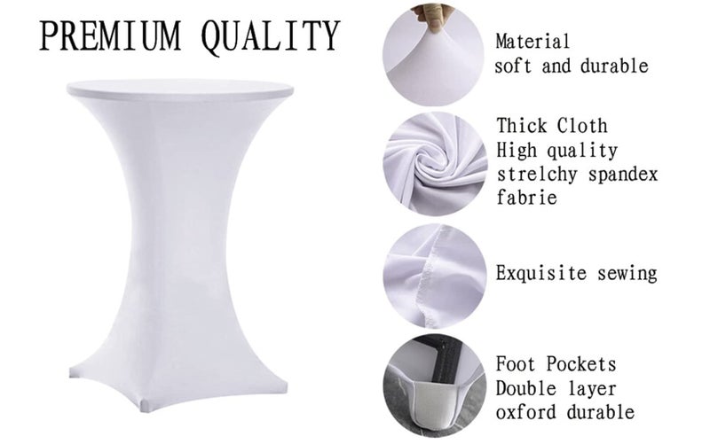 Tina's 24x30 Inch Highboy Spandex Cocktail Table Covers White, Fitted Stretch Cocktail Tablecloth for Round Tables (24X30 White) - Image 4