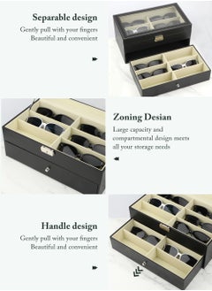 12 Grids Sunglass Organizer Leather Eyeglasses Collector Double-Layer Eyewear Display Case Lockable Storage Box, Black - pzsku/Z843A11015DCB4844179BZ/45/_/1740202206/418fa55f-29d6-4bc0-9628-856a1e685df2