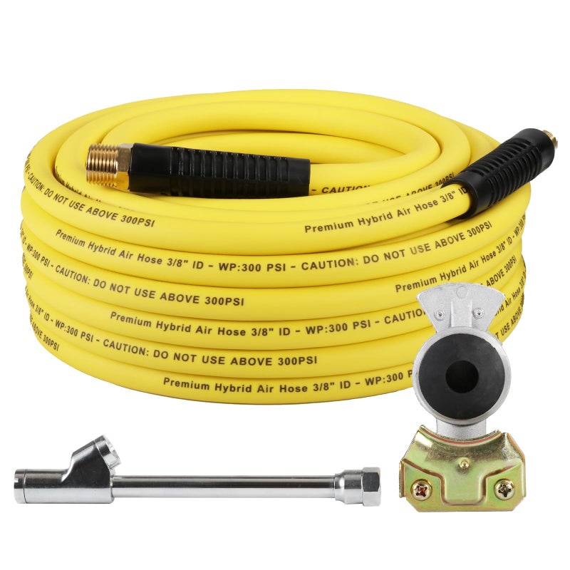 Tirol طقم مضخة إطارات الشاحنات TIROL مع خرطوم هواء هجين 38 بوصة × 50 قدم مع يد جلايد وصمام هواء 300 PSI خفيف الوزن وقوي