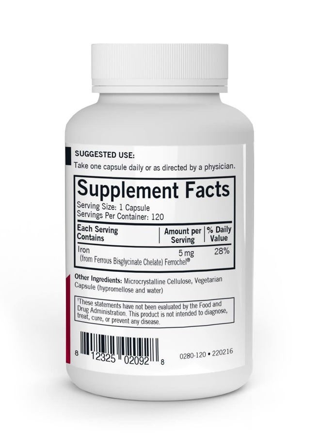 Kirkman Iron Ferrochel 5mg - 120 Capsules - Aids Hemoglobin & Myoglobin Production - Supports Red Blood Cells Formation - Hypoallergenic - Image 2