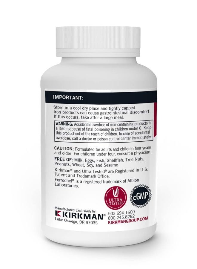 Kirkman Iron Ferrochel 5mg - 120 Capsules - Aids Hemoglobin & Myoglobin Production - Supports Red Blood Cells Formation - Hypoallergenic - Image 3