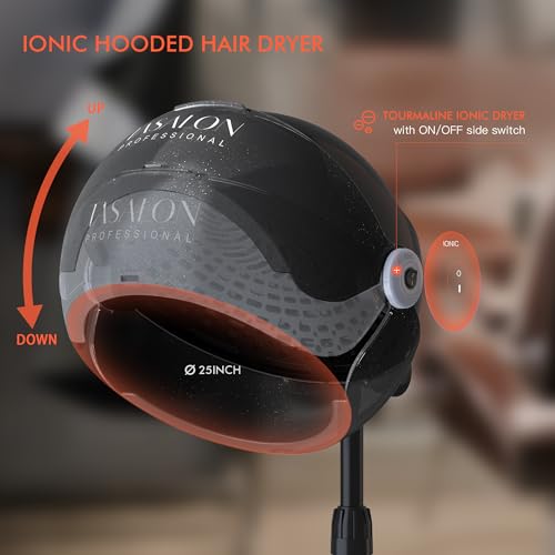 TASALON Ionic Hooded Hair Dryer - 1875W Bonnet Dryer with 3 Temperature Settings - Portable Standing Dryer for Home and Salon (Black) - Image 3