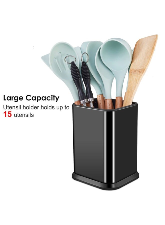 RedCall Stainless Steel Kitchen Utensil Holder for Countertop, Spoon Spatula Organizer,Modern Rectangular Large Cooking Utensil Caddy Counter,Utensil Crock (Stainless Steel Black) - Image 2