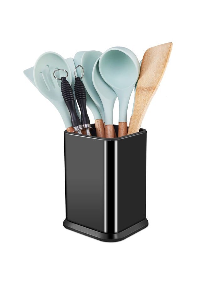 RedCall Stainless Steel Kitchen Utensil Holder for Countertop, Spoon Spatula Organizer,Modern Rectangular Large Cooking Utensil Caddy Counter,Utensil Crock (Stainless Steel Black) - Image 1