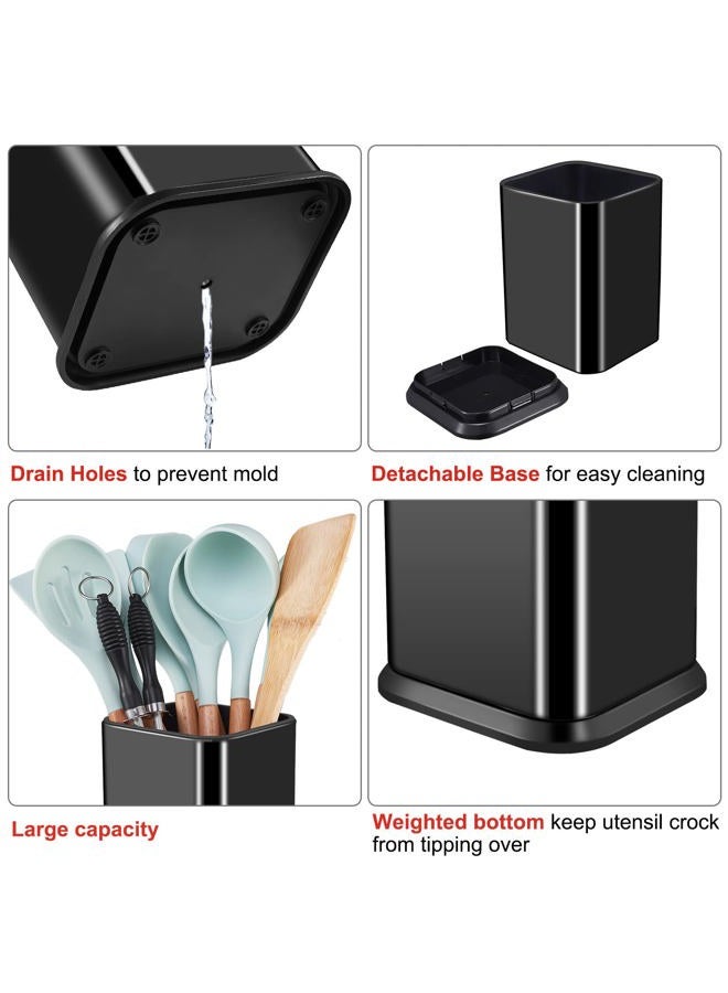RedCall Stainless Steel Kitchen Utensil Holder for Countertop, Spoon Spatula Organizer,Modern Rectangular Large Cooking Utensil Caddy Counter,Utensil Crock (Stainless Steel Black) - Image 3