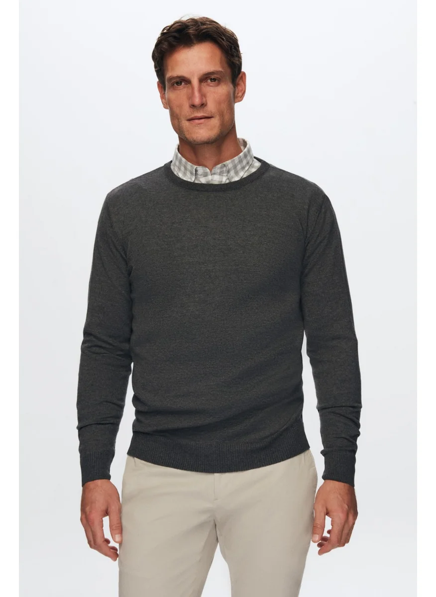 D'S DAMAT Slim Fit Gray Cotton Blend Crew Neck Knitwear Shirt