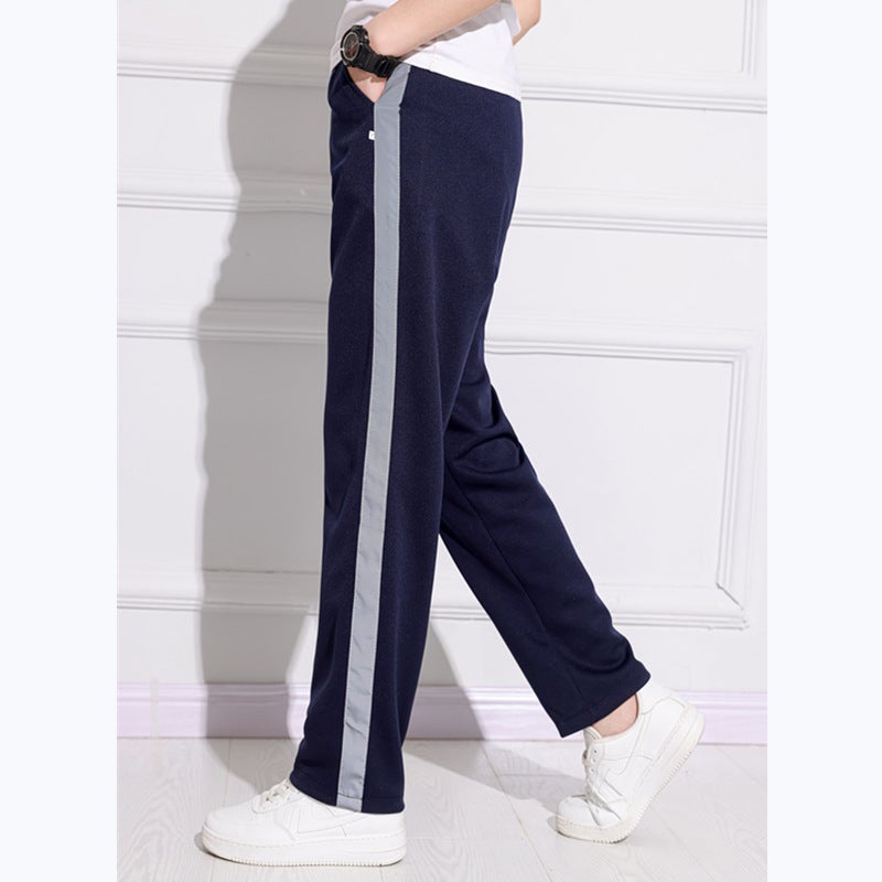 One Bar School Uniform Pants Thin Grey Strip Dark Blue Two Fluorescent Bar Straight Pants Student Reflective Strip School Pants - Image 3