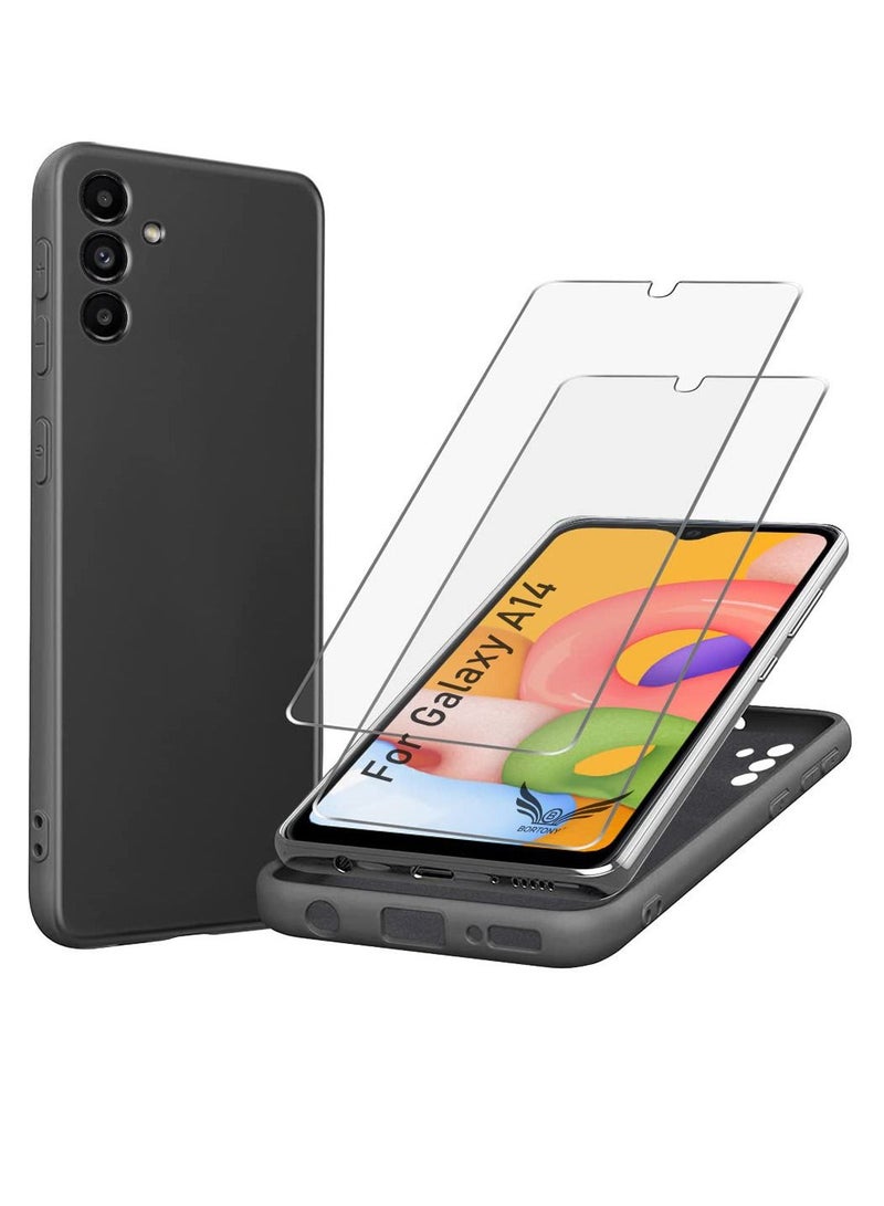 BORTONY Galaxy A14 Case with 2 Pack Tempered Glass Screen Protector Microfiber Shockproof Soft Liquid Silicone Protective Phone Cover for Samsung Galaxy A14 4G/5G - Image 1