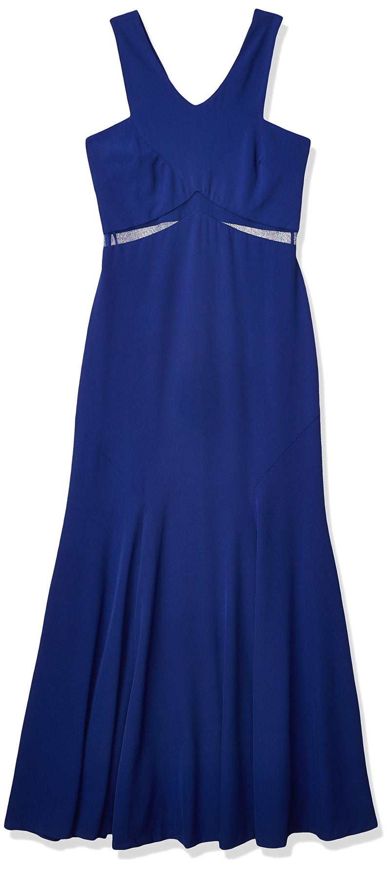 Marina Women's Long Stretch Crepe Gown with Illusion Waist, Cobalt, 6 - Image 1