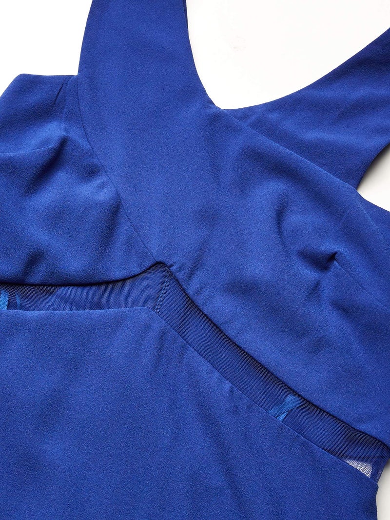 Marina Women's Long Stretch Crepe Gown with Illusion Waist, Cobalt, 6 - Image 3