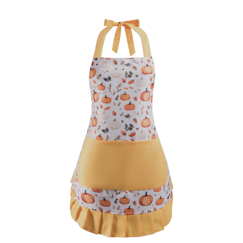 Alex Virtue Vintage Floral Apron for Women with Functional Pockets Adjustable Neck Strap for Cooking Baking Mother's Gift (pumpkin) - Image 1