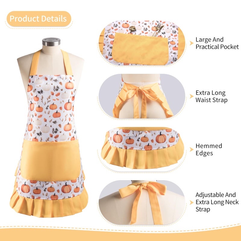 Alex Virtue Vintage Floral Apron for Women with Functional Pockets Adjustable Neck Strap for Cooking Baking Mother's Gift (pumpkin) - Image 3