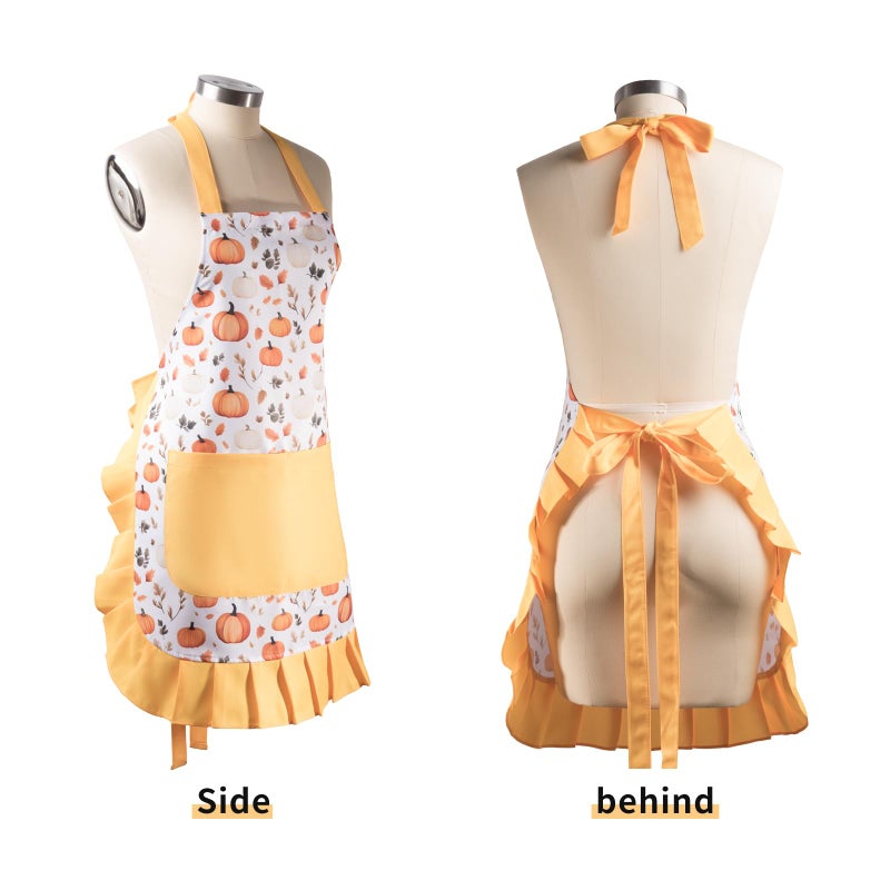 Alex Virtue Vintage Floral Apron for Women with Functional Pockets Adjustable Neck Strap for Cooking Baking Mother's Gift (pumpkin) - Image 2