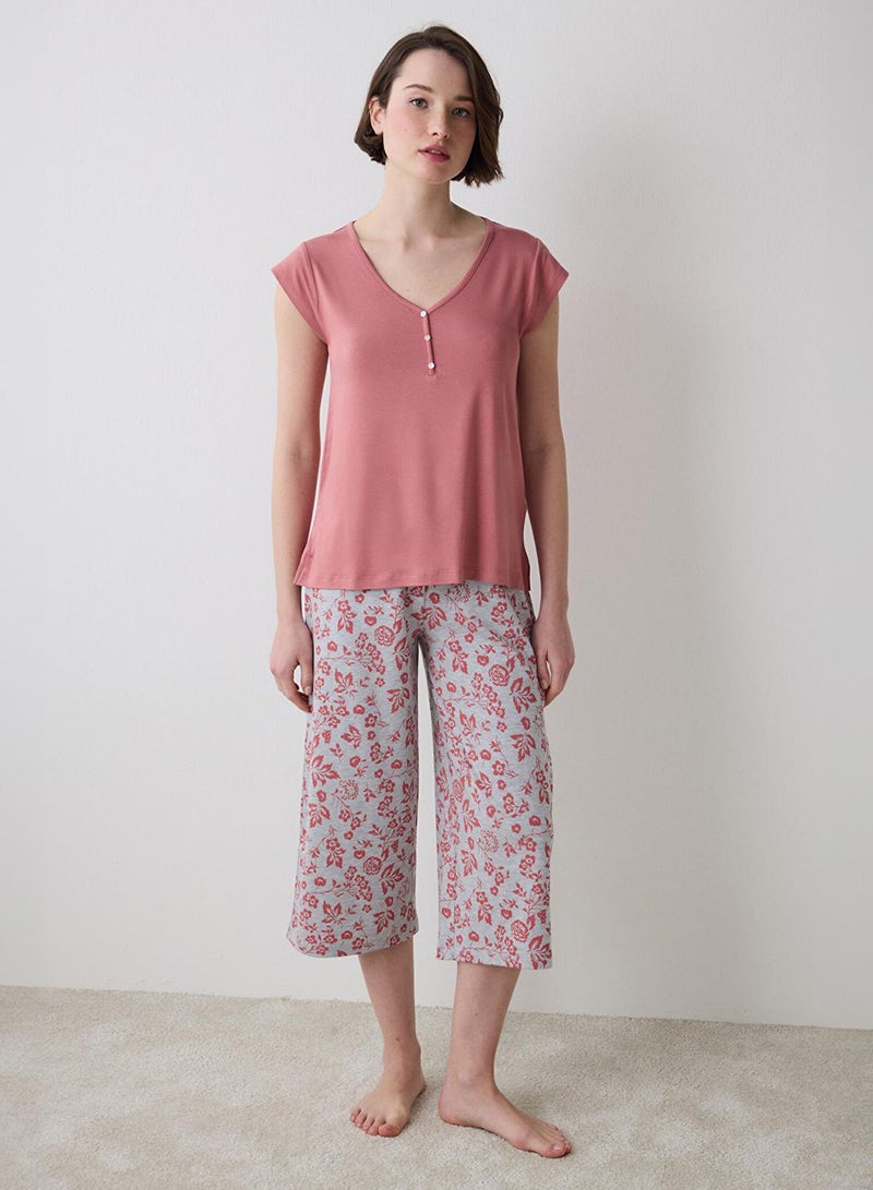 بنتي طقم بيجاما ميا كابري وردي مغبر - Image 1