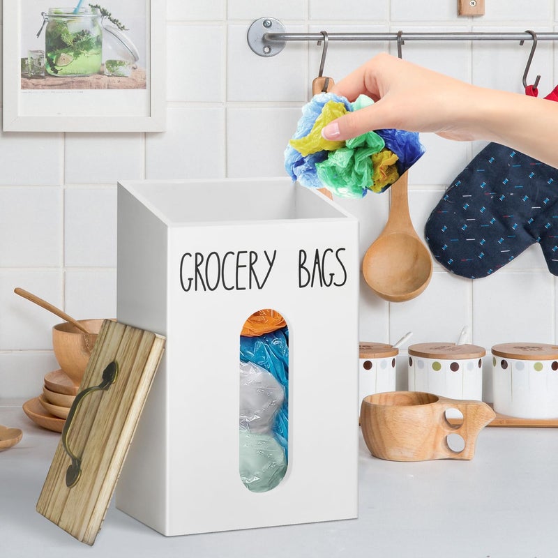 Ameuphercy Farmhouse Grocery Bag Holder for Plastic Bags,Plastic Bag Holders for Grocery Bags,Bag Holder for Plastic Bags Groceries Store with Lid,Plastic Bag Holder Under Sink for Kitchen Storage Organization - Image 2