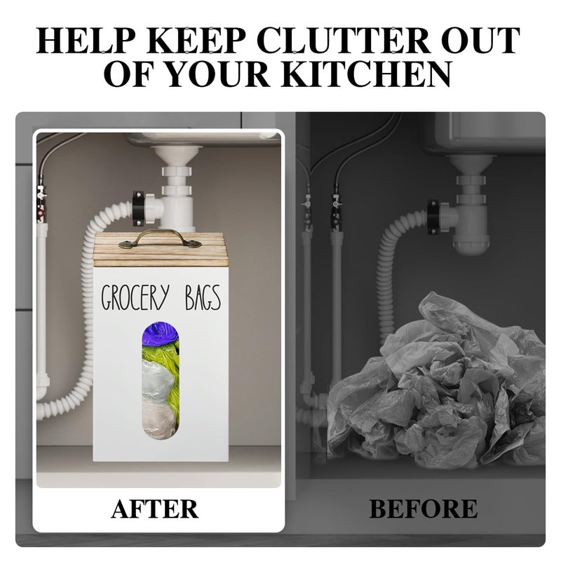 Ameuphercy Farmhouse Grocery Bag Holder for Plastic Bags,Plastic Bag Holders for Grocery Bags,Bag Holder for Plastic Bags Groceries Store with Lid,Plastic Bag Holder Under Sink for Kitchen Storage Organization - Image 4