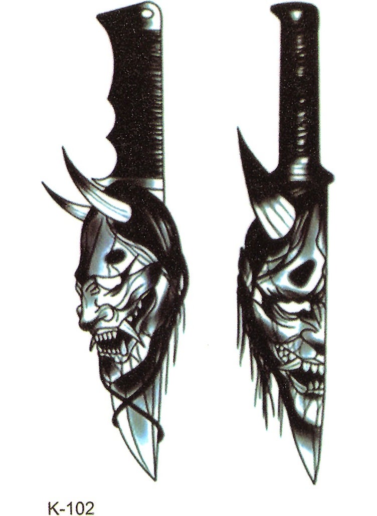 BP Tattoo - Black Mask Tattoo Knife Temporary Tattoo - Image 1