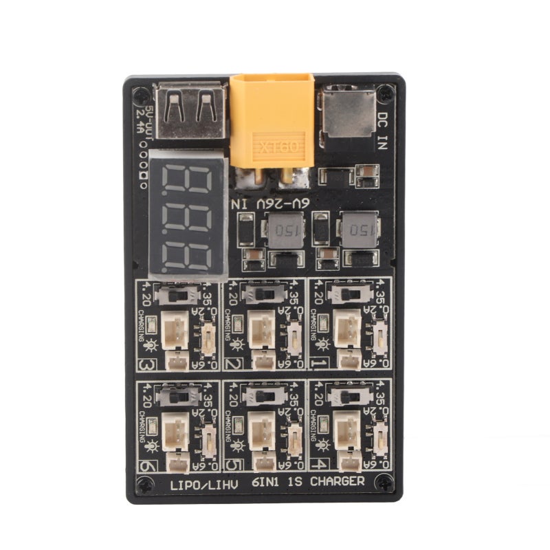 Lipo Battery Charger 6-Port 0.2A/0.6A Switchable Current - LED Charging Status Indicator Multi Battery Charger for RC Models, Hobbyists and Mobile Devices - Image 1