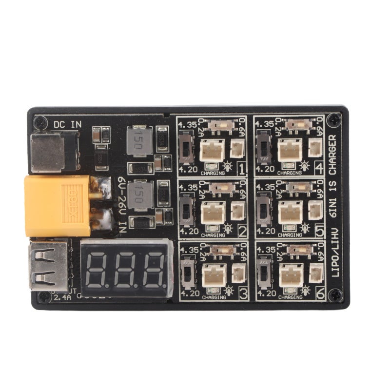 Lipo Battery Charger 6-Port 0.2A/0.6A Switchable Current - LED Charging Status Indicator Multi Battery Charger for RC Models, Hobbyists and Mobile Devices - Image 3