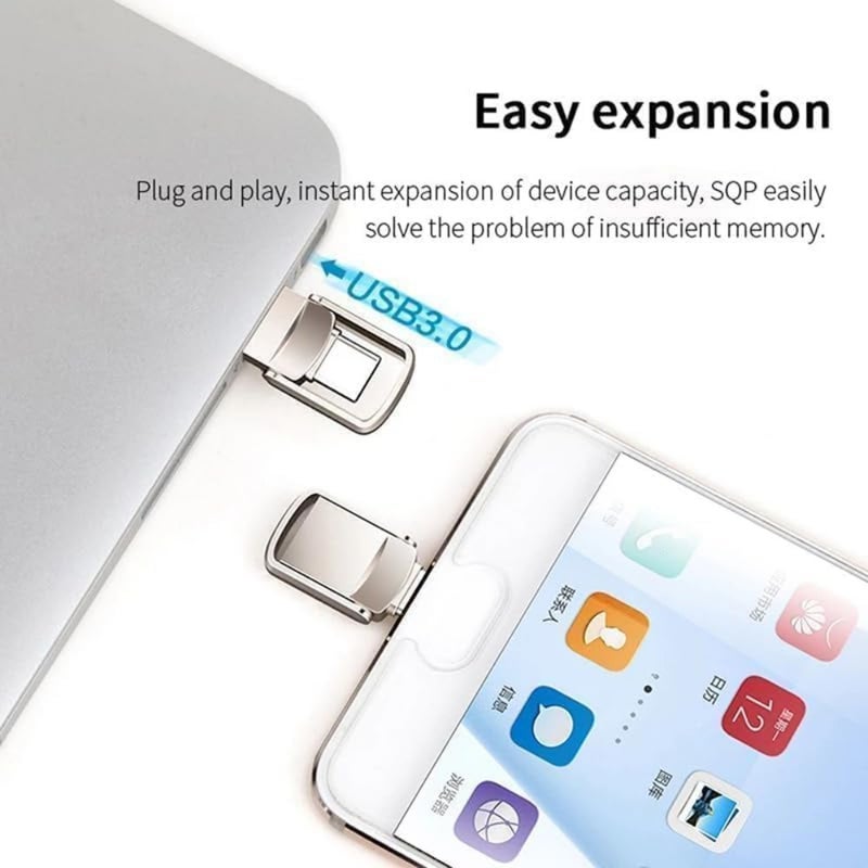 محرك أقراص فلاش USB مزدوج الموصل سعة 2 تيرابايت للهواتف الذكية والأجهزة اللوحية والكمبيوتر الشخصي - هيكل معدني فضي - سرعة قراءة فائقة السرعة تبلغ 120 ميجابايت/ثانية - تخزين USB 3.0 Type-C OTG - Image 5