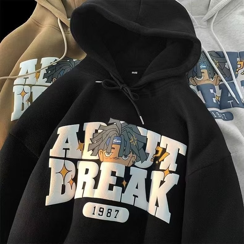ستي hoodie خريفي شتوي للرجال فضفاض عصري رمادي فاتح  - Image 2