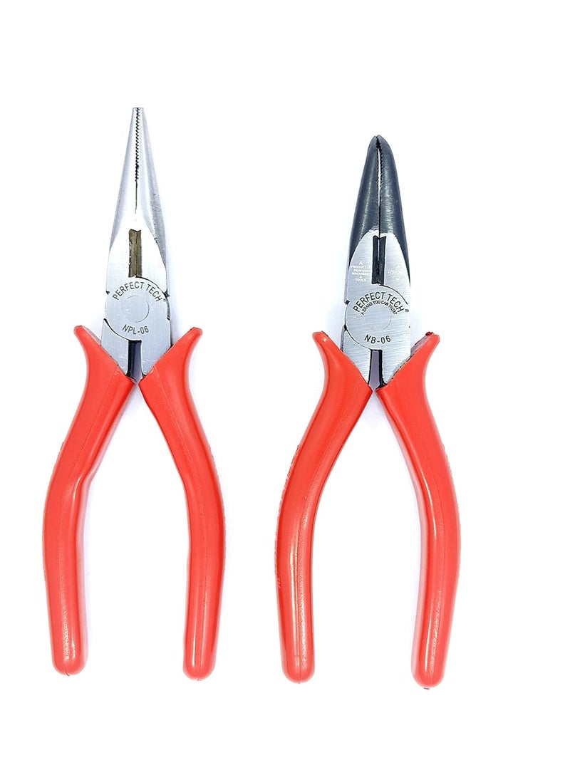 PERFECT TECH Combo 2 Pcs 6" Bend Nose Plier | Long Nose Plier (Red) | Nose Pliers | Electronics Outside | Circlip Professional | Multipurpose Works | Non-Slip Handle | Pliers set tools Wrench - Image 5