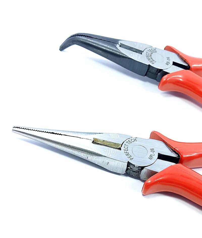 PERFECT TECH Combo 2 Pcs 6" Bend Nose Plier | Long Nose Plier (Red) | Nose Pliers | Electronics Outside | Circlip Professional | Multipurpose Works | Non-Slip Handle | Pliers set tools Wrench - Image 2