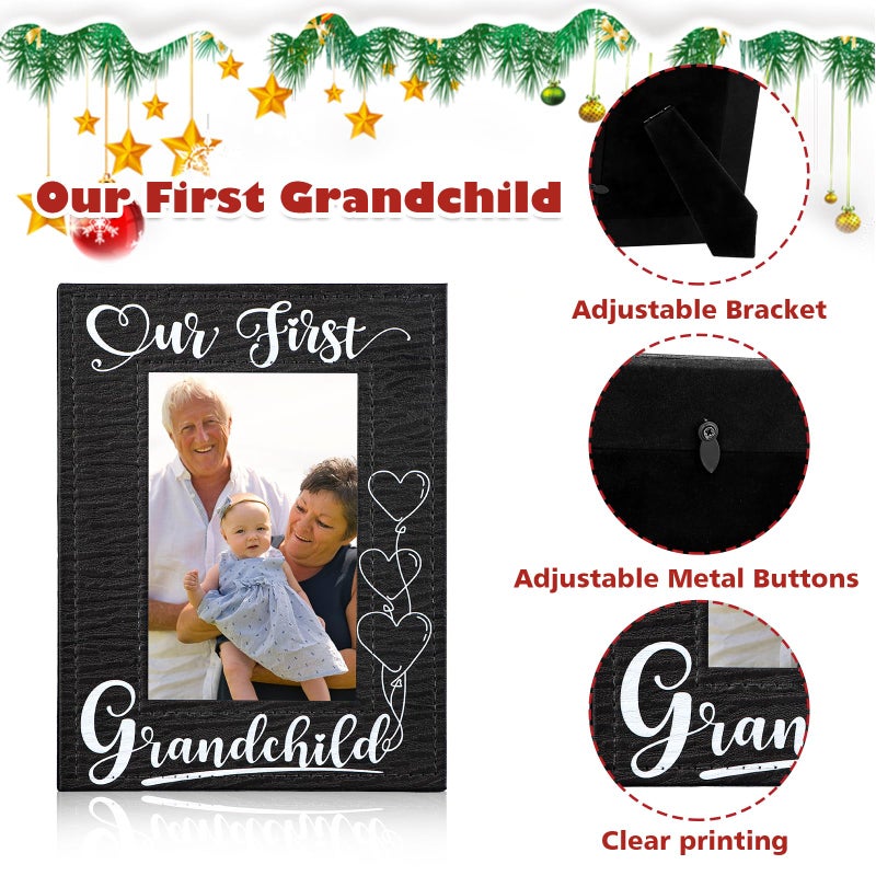FLYAB First Time Grandparents Gifts - Our First Grandchild Picture Frame - Leather Grandparents Picture Frame for New Grandparents Christmas Gifts for First Time Grandma Picture Frame Grandparents' Day Gifts - Image 4