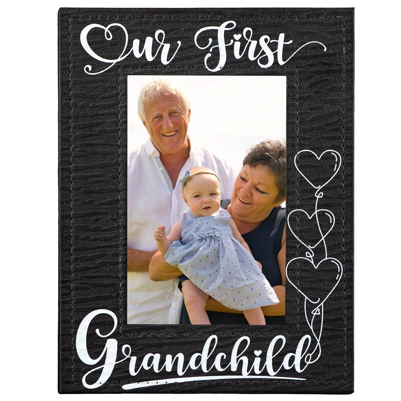FLYAB First Time Grandparents Gifts - Our First Grandchild Picture Frame - Leather Grandparents Picture Frame for New Grandparents Christmas Gifts for First Time Grandma Picture Frame Grandparents' Day Gifts - Image 1