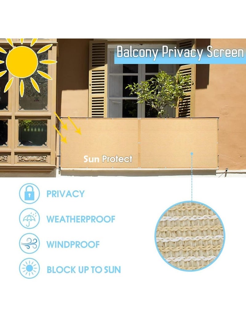 HOME TASTE Balcony Privacy Screen 0.9x5M – Beige HDPE Fence Cover, 230g/m² UV-Resistant Wind & Sun Shade with Grommets, Cable Ties & Rope - Image 4