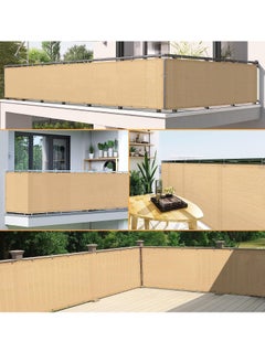 HOME TASTE Balcony Privacy Screen 0.9x5M – Beige HDPE Fence Cover, 230g/m² UV-Resistant Wind & Sun Shade with Grommets, Cable Ties & Rope  - Image 3