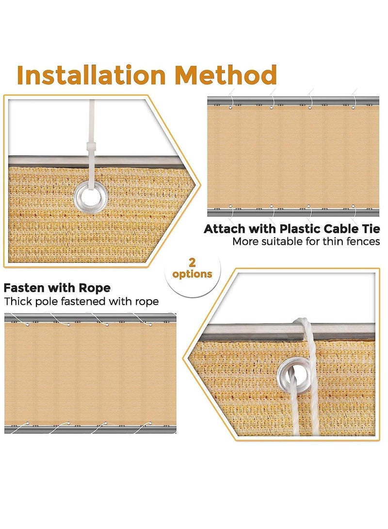 HOME TASTE Balcony Privacy Screen 0.9x5M – Beige HDPE Fence Cover, 230g/m² UV-Resistant Wind & Sun Shade with Grommets, Cable Ties & Rope - Image 5