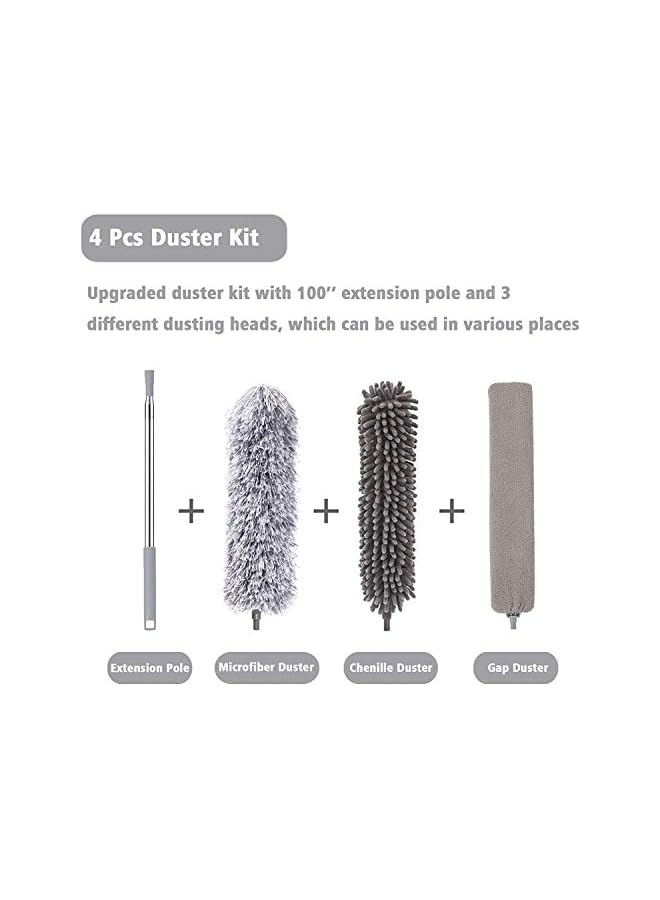 erorex Telescoping Microfiber Chenille Gap Duster, 1 Retractable Stainless Steel Pole & 3 Cleaning Head, 30-100 inches Bendable Washable Detachable Head for Roof, Skylight, Ceiling Fan, Bookcase, Sofa - Image 3