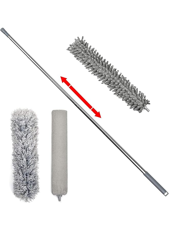 erorex Telescoping Microfiber Chenille Gap Duster, 1 Retractable Stainless Steel Pole & 3 Cleaning Head, 30-100 inches Bendable Washable Detachable Head for Roof, Skylight, Ceiling Fan, Bookcase, Sofa - Image 1