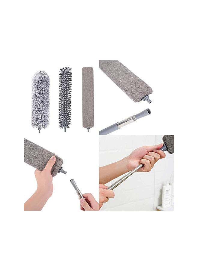 erorex Telescoping Microfiber Chenille Gap Duster, 1 Retractable Stainless Steel Pole & 3 Cleaning Head, 30-100 inches Bendable Washable Detachable Head for Roof, Skylight, Ceiling Fan, Bookcase, Sofa - Image 2
